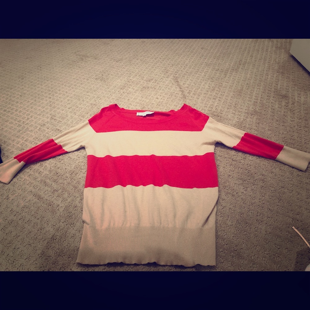 Coral and tan striped sweater